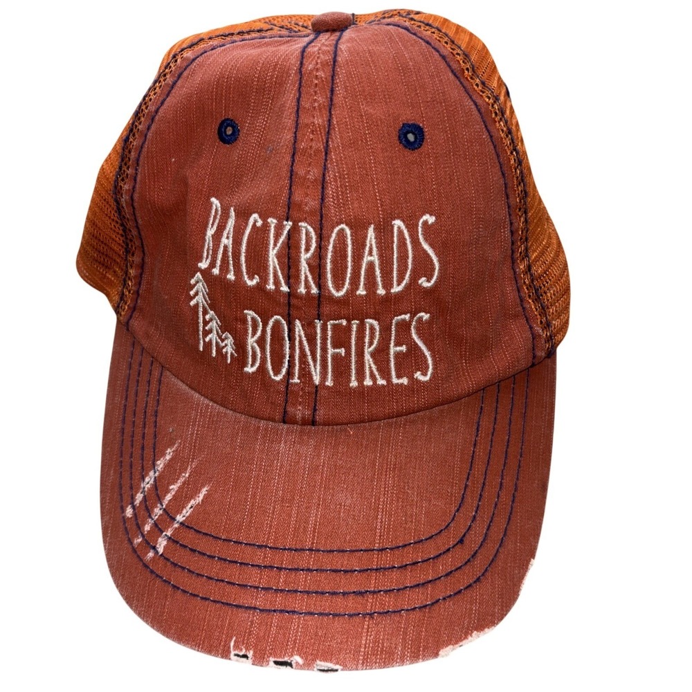 BACKROADS & BONFIRES Orange Distressed Style Adjustable Ball Cap